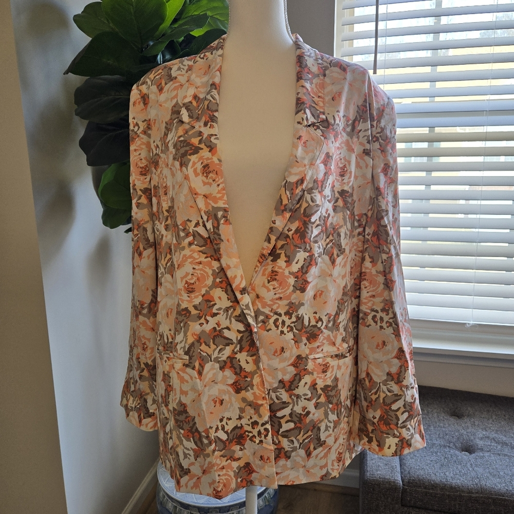 EVA Mendez Women's Size 16 Floral lined silky 1-button blazer - Picture 6 of 8